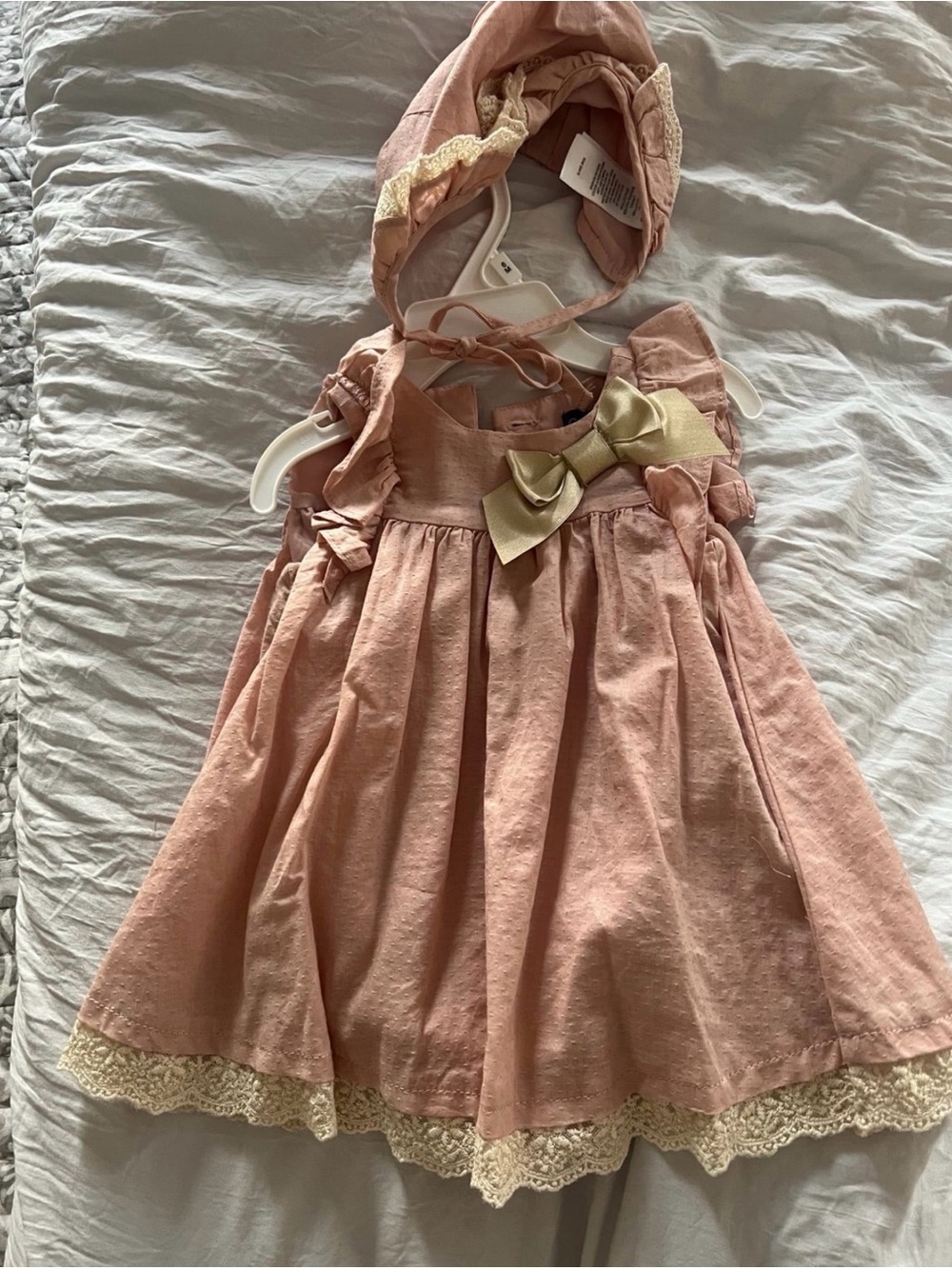 Blush Pink Girls Dress with Gold Bow